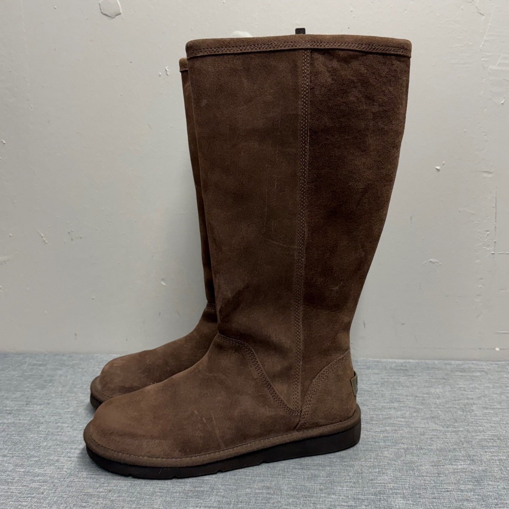 UGG Australia Boots Womens 8 Brown Sunburst Tall 1891 Suede Sheepskin Zip Up